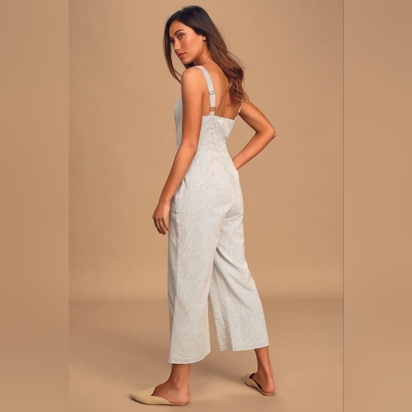 White Striped Jumpsuit - Picture 2 of 6